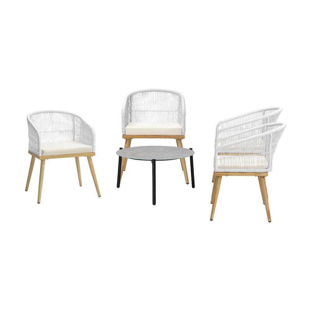 5 Piece Outdoor Patio Set 70cm Table Polyester Chair Rope