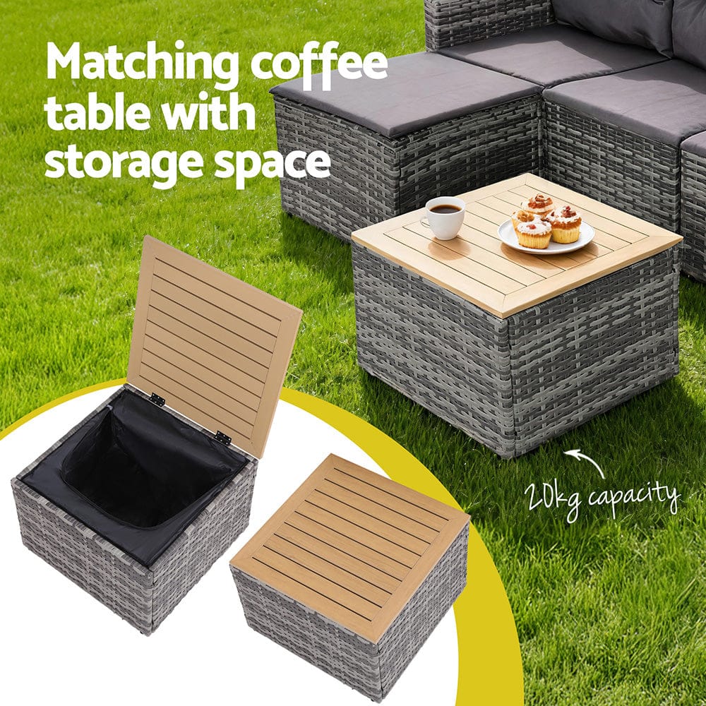 5 Pieces Outdoor Sofa Set 4-Seater Grey Rattan Patio Furniture Table and Chair Setting, Grey colour