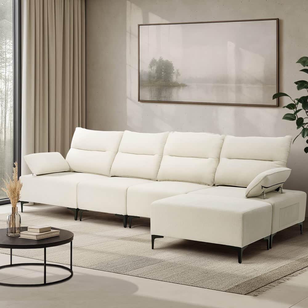 5 Seater Modular Sofa Chenille Couch Armrest Ottoman Set