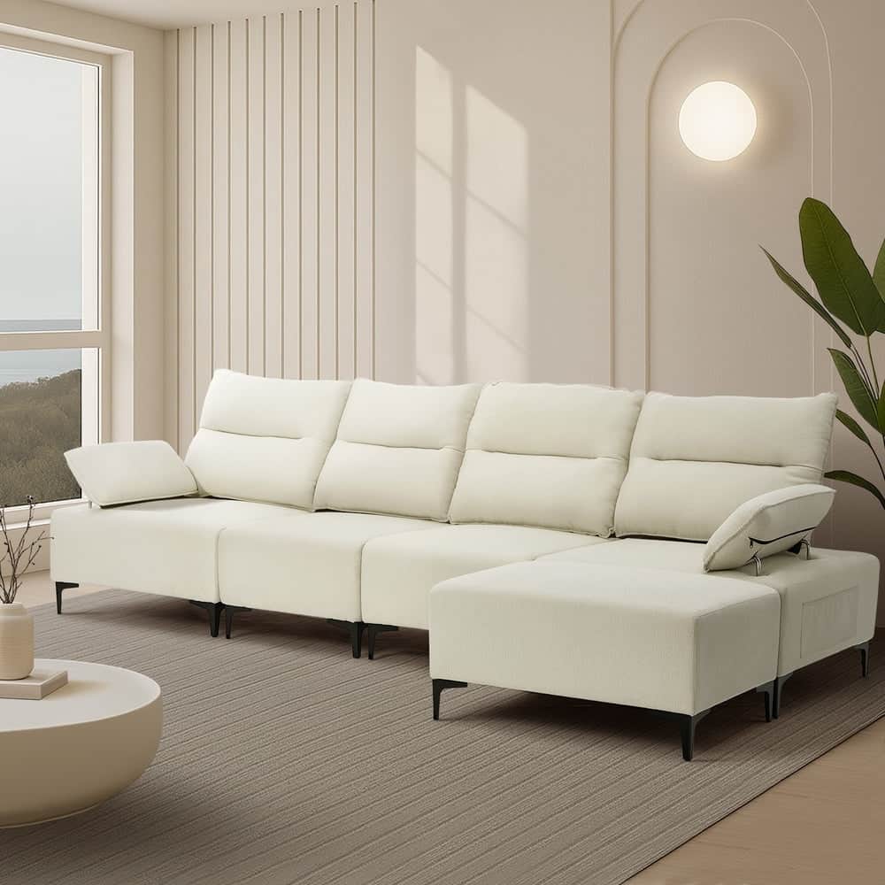 5 Seater Modular Sofa Chenille Couch Armrest Ottoman Set