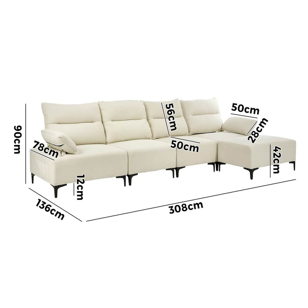 5 Seater Modular Sofa Chenille Couch Armrest Ottoman Set