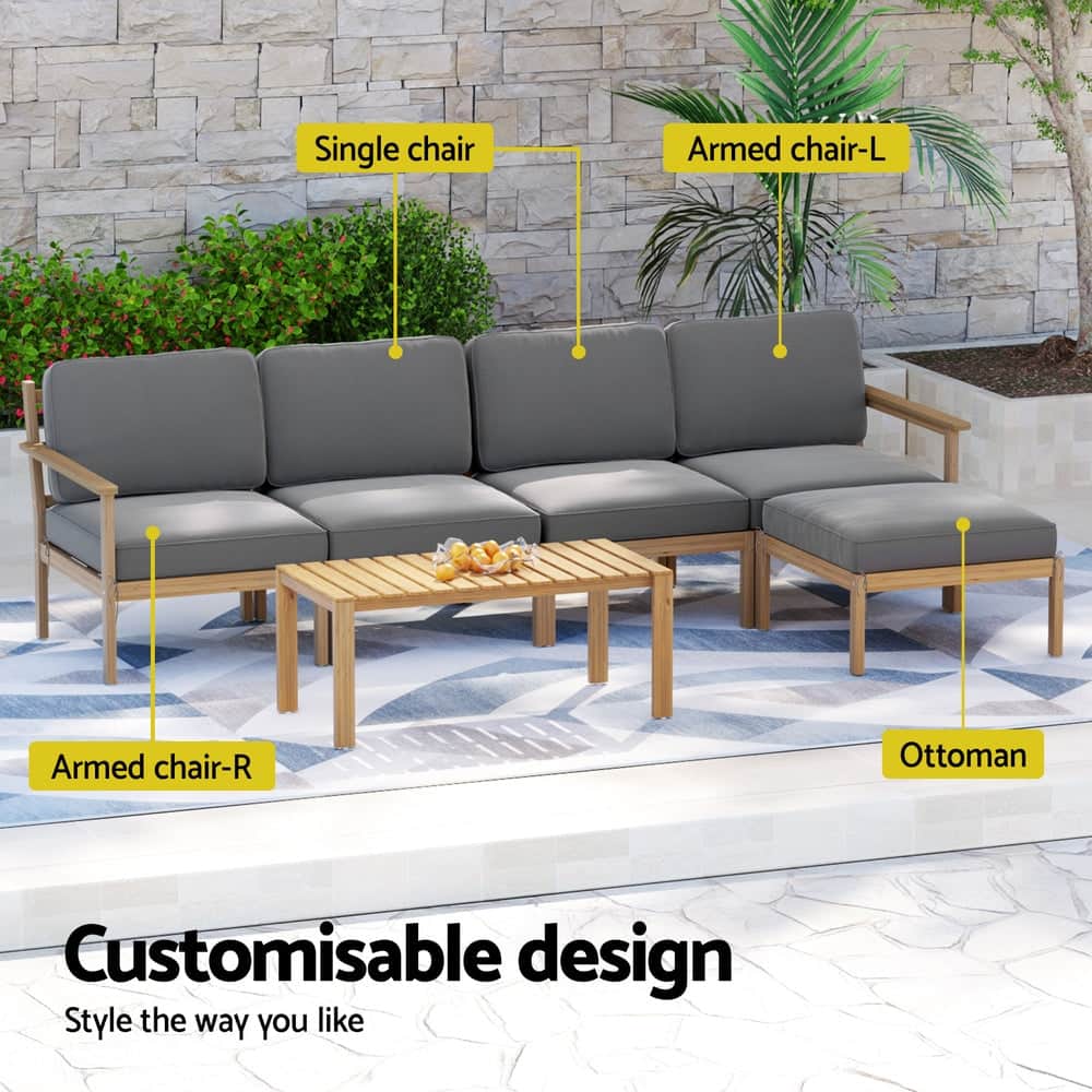 5-Seater Outdoor Sofa Set Wooden Lounge Setting 6PCS
