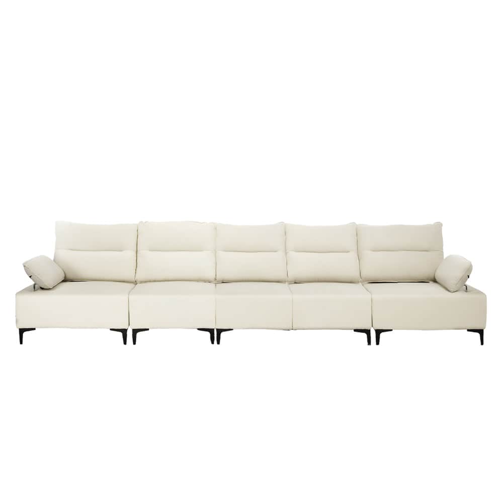 5 Seater Sofa Couch Chenille Adjustable Armrest Chair Beige