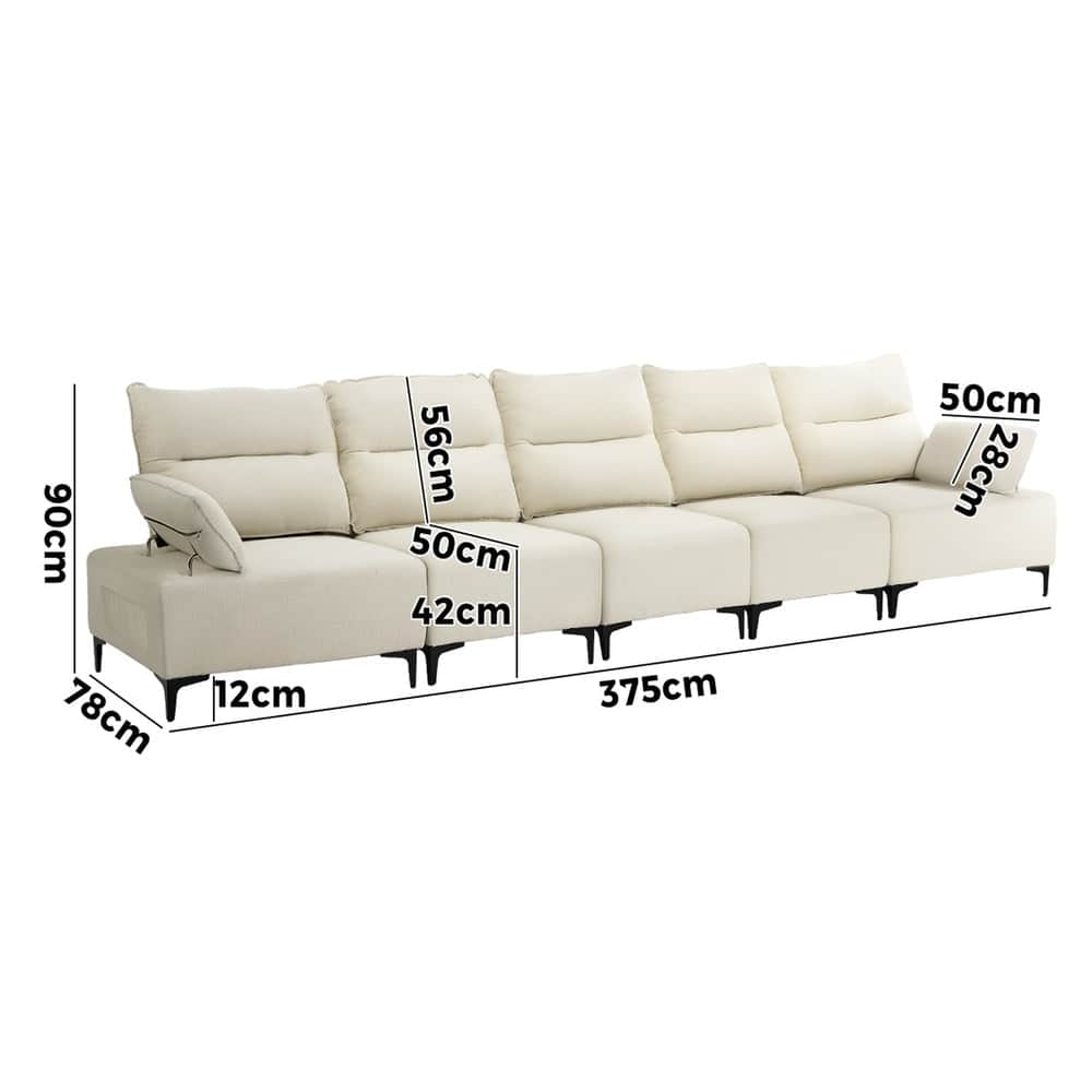 5 Seater Sofa Couch Chenille Adjustable Armrest Chair Beige