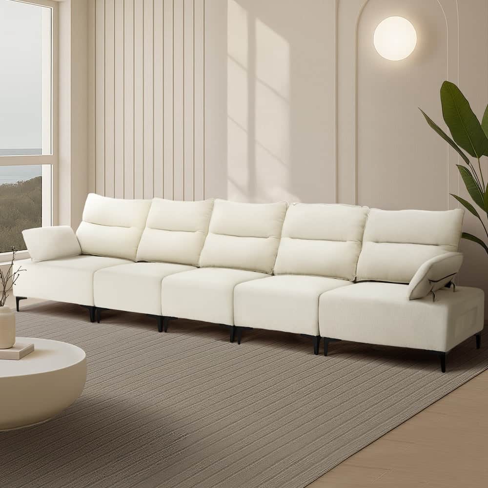 5 Seater Sofa Couch Chenille Adjustable Armrest Chair Beige