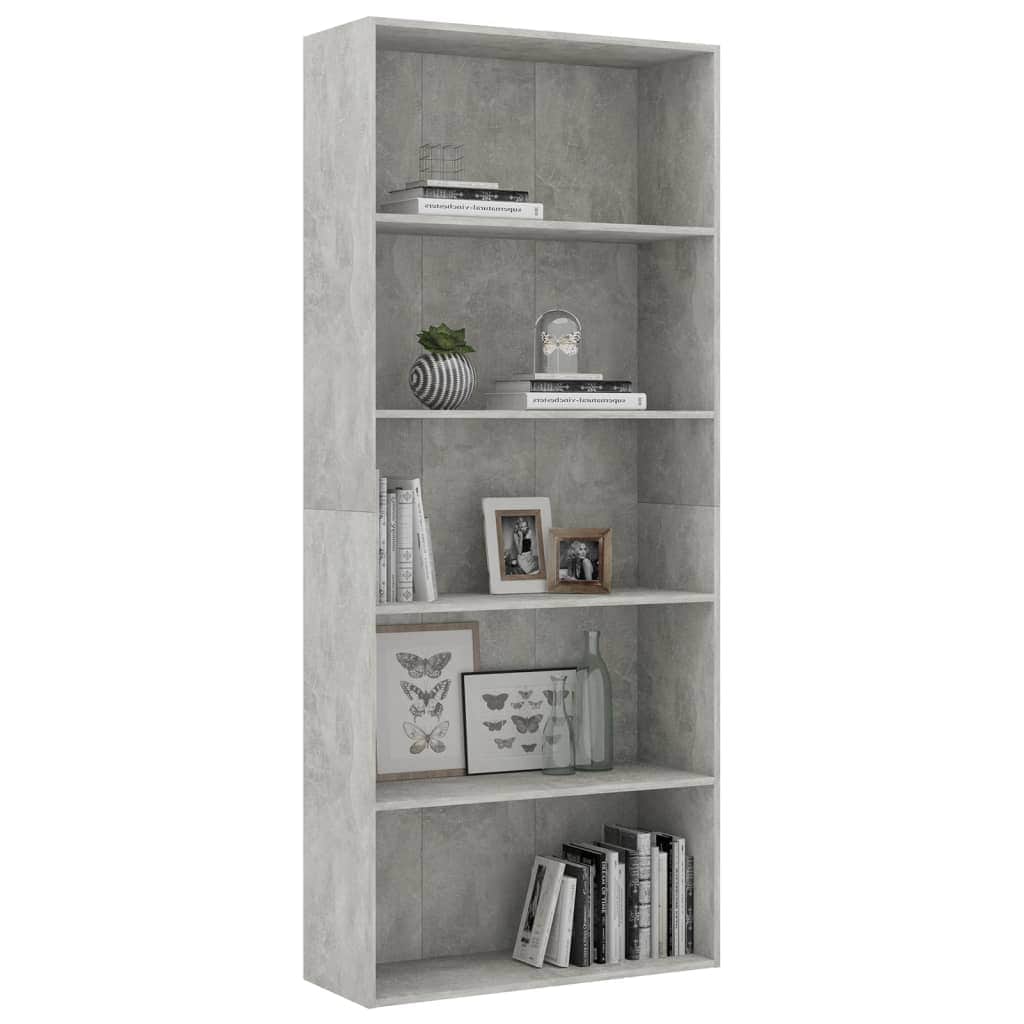 5-Tier Book Cabinet Concrete Grey Chipboard
