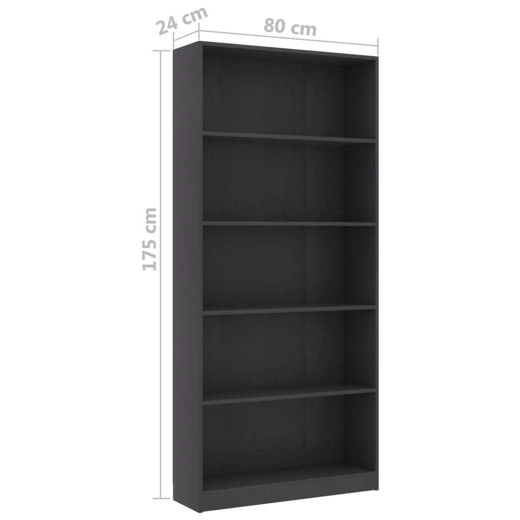 5-Tier Book Cabinet Grey Chipboard