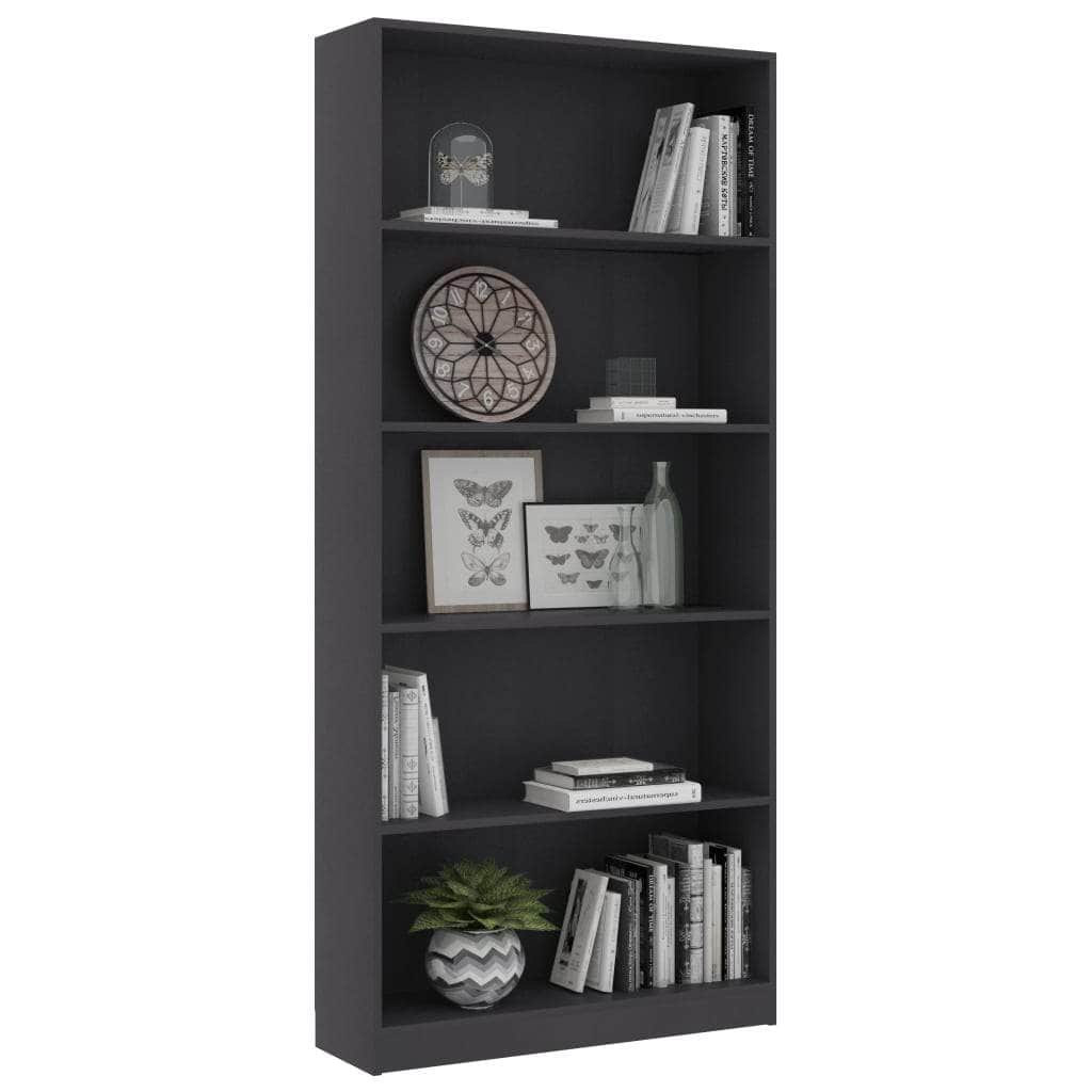 5-Tier Book Cabinet Grey Chipboard