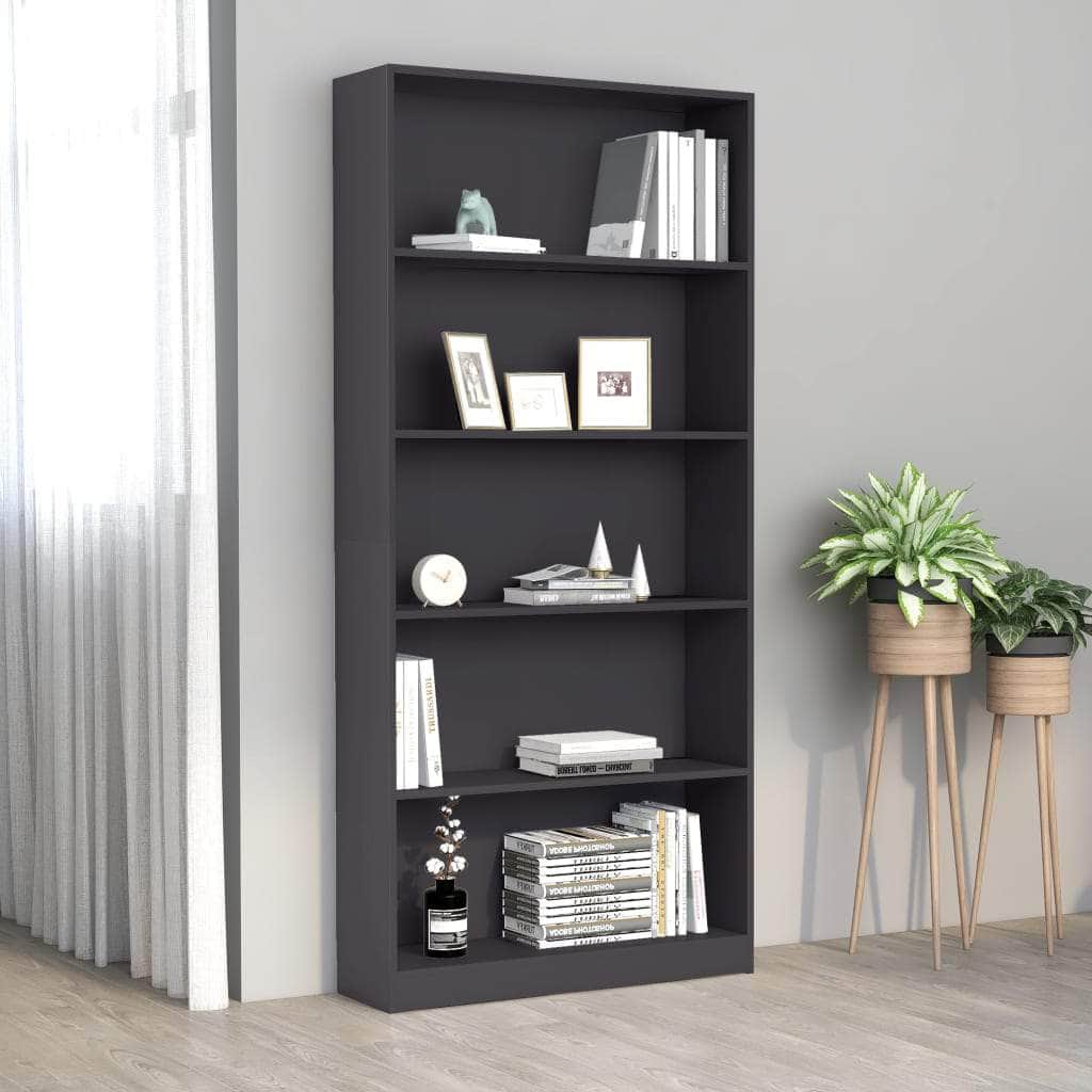 5-Tier Book Cabinet Grey Chipboard