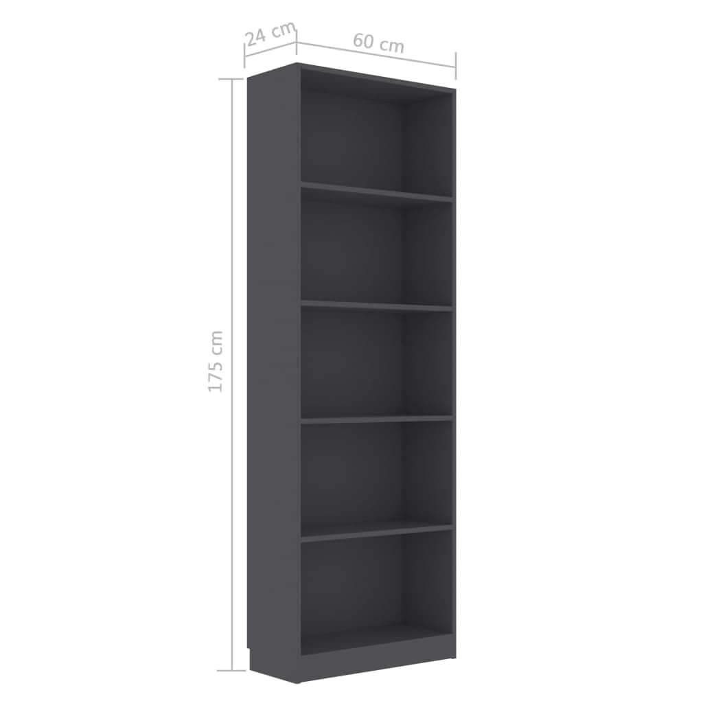 5-Tier Book Cabinet Grey Chipboard