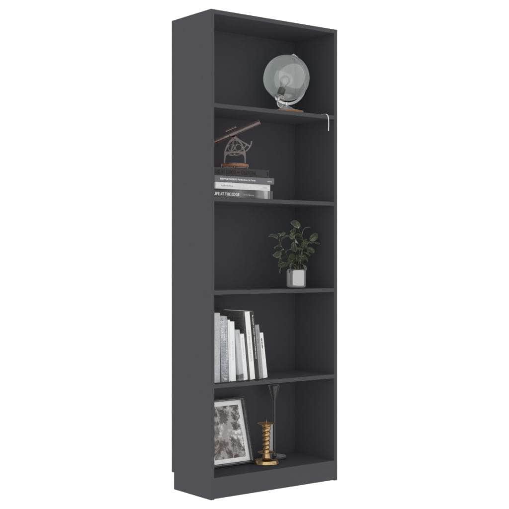 5-Tier Book Cabinet Grey Chipboard