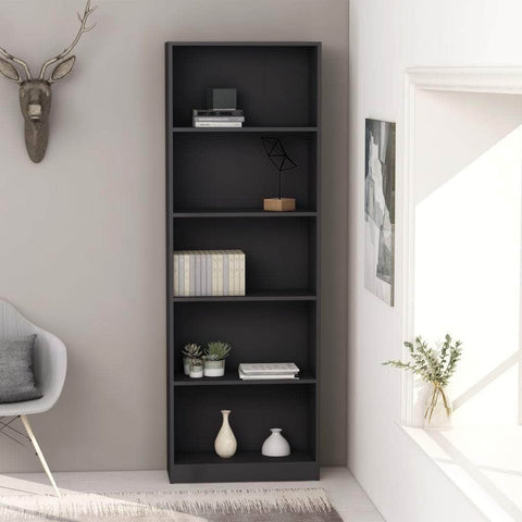5-Tier Book Cabinet Grey Chipboard