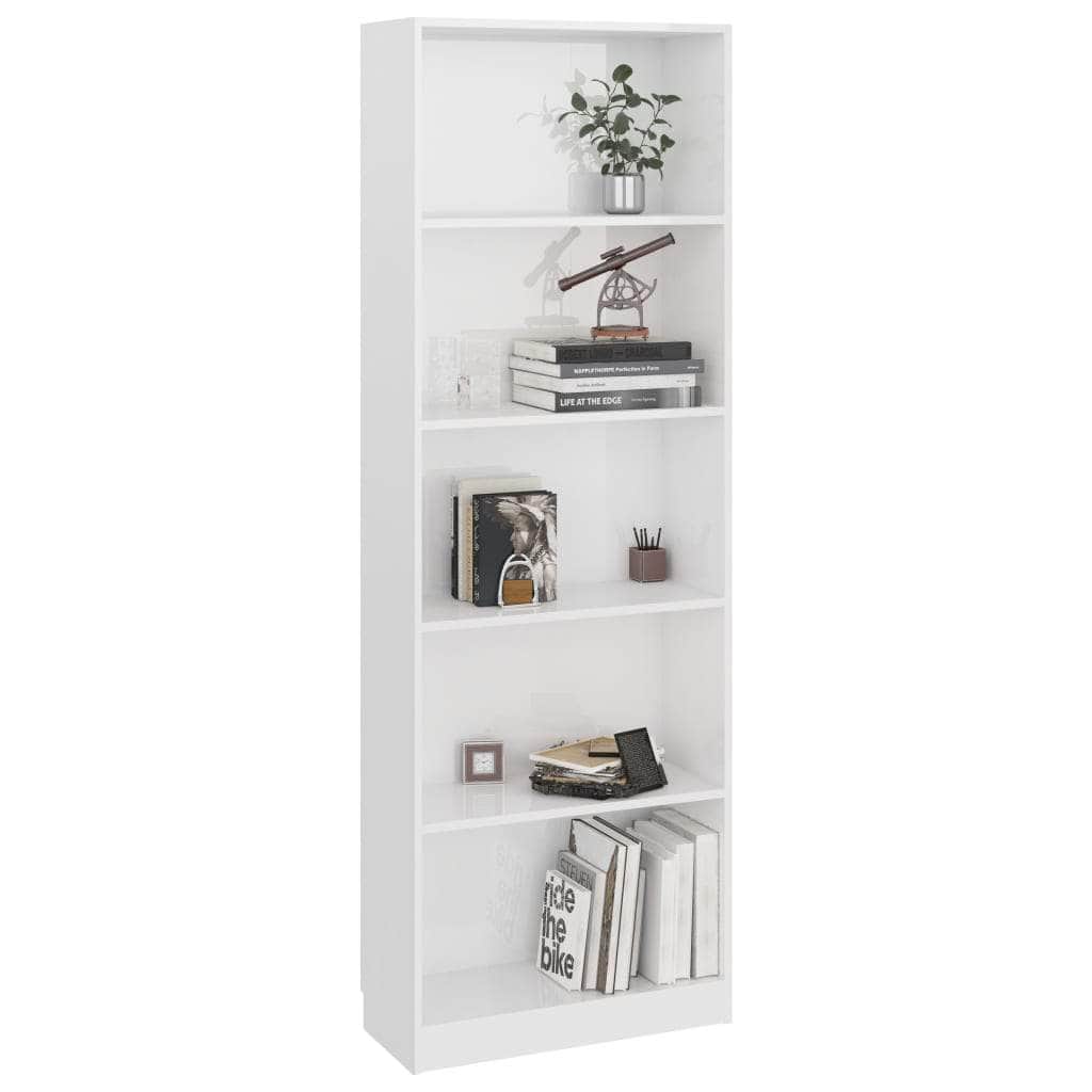 5-Tier Book Cabinet High Gloss White Chipboard