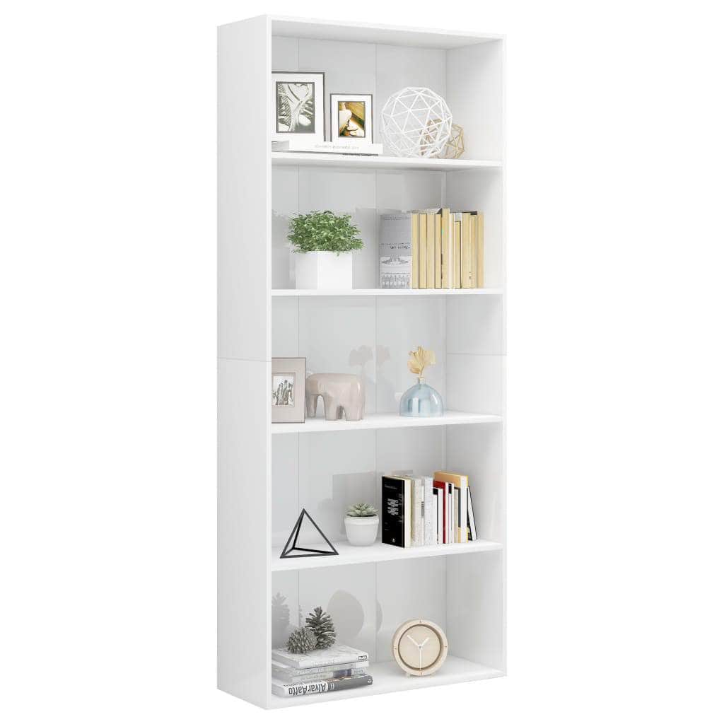 5-Tier Book Cabinet High Gloss White  Chipboard