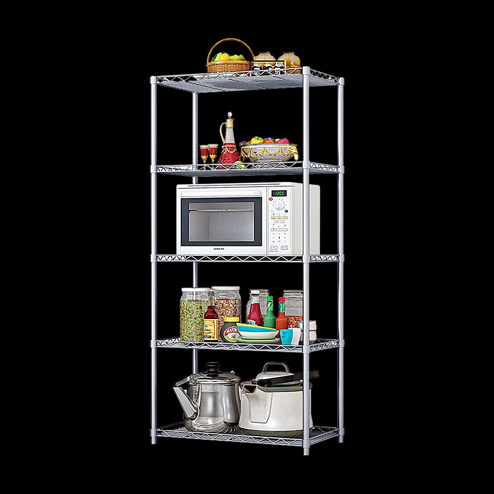 5 Tier Silver Metal Storage Rack Shelving Wire Shelf, Chrome