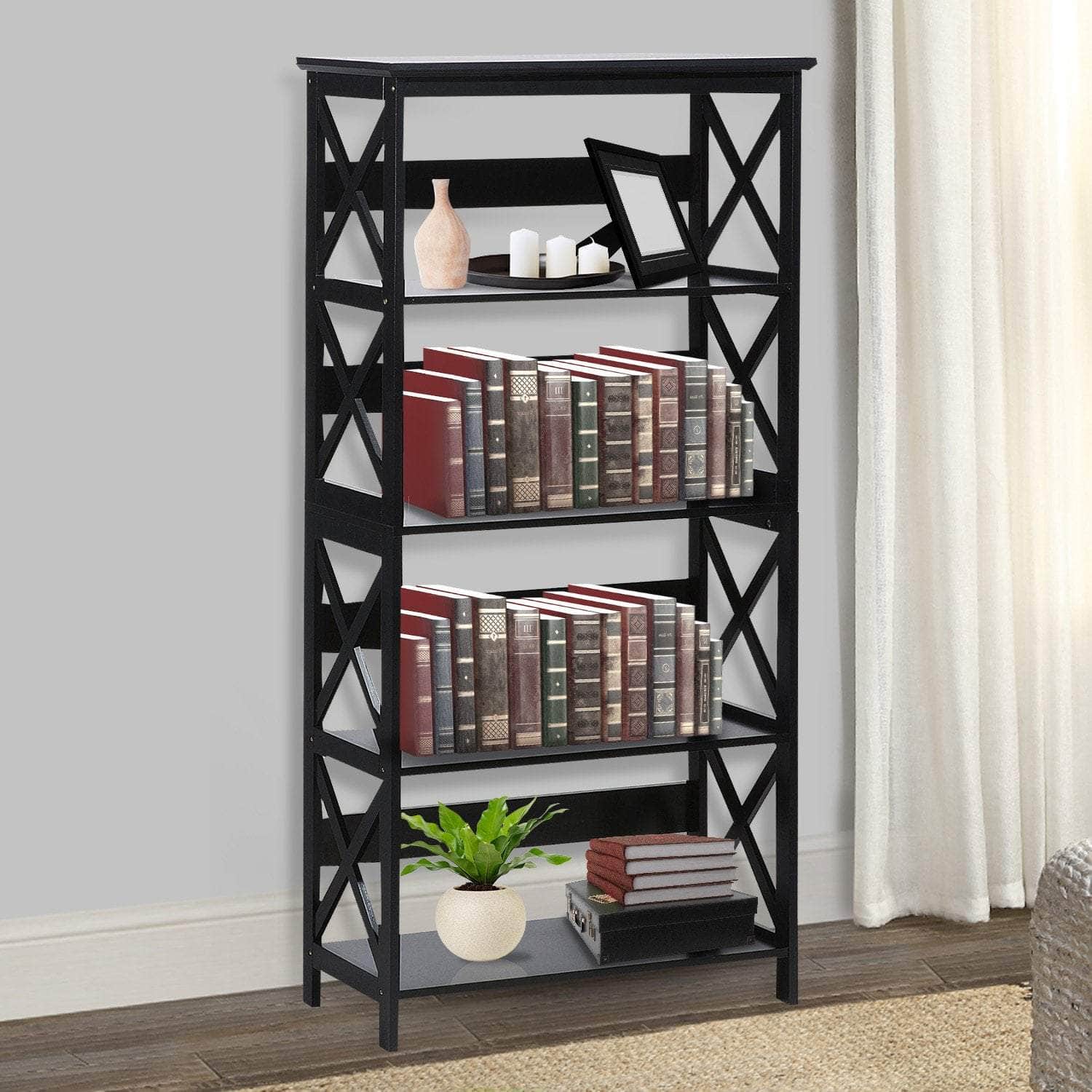 5-Tier Cross Panel Bookshelf