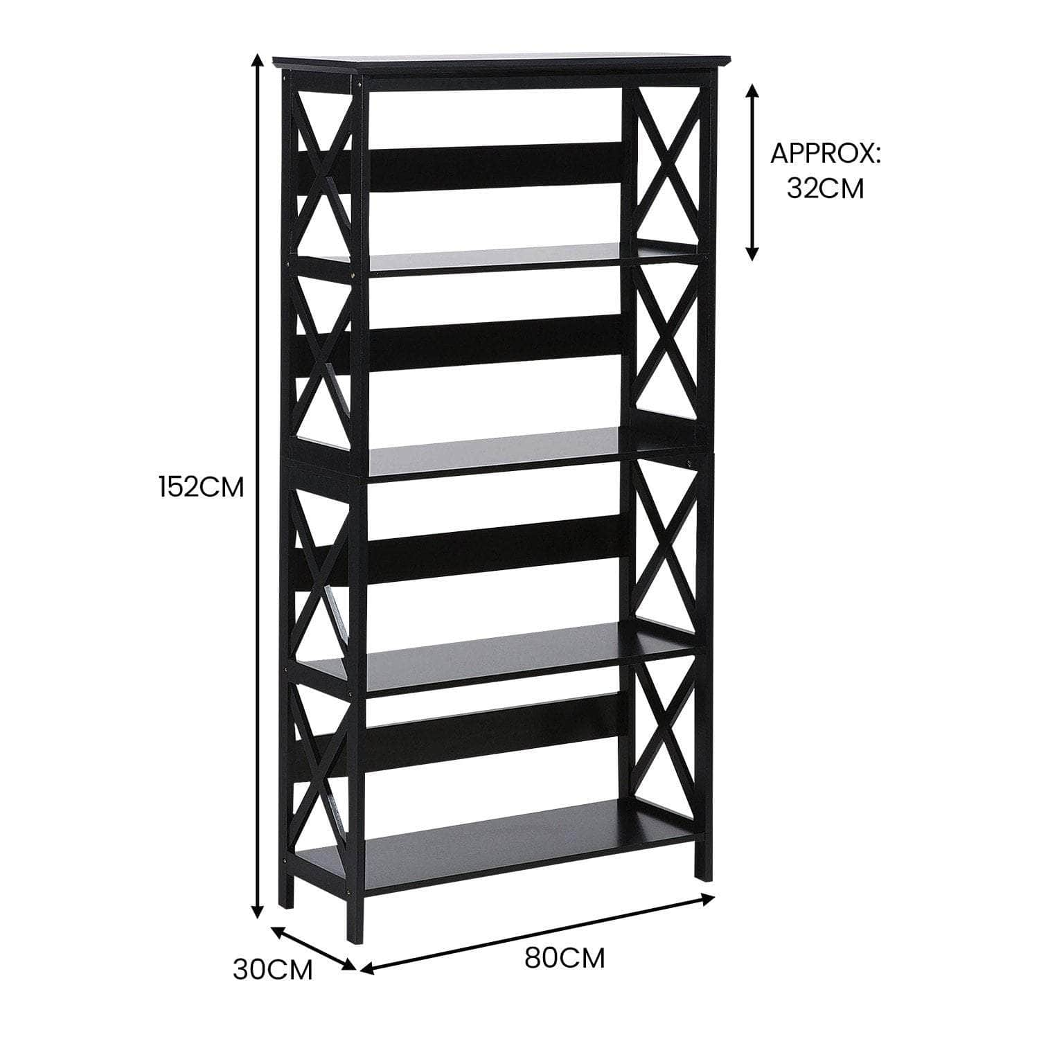 5-Tier Cross Panel Bookshelf