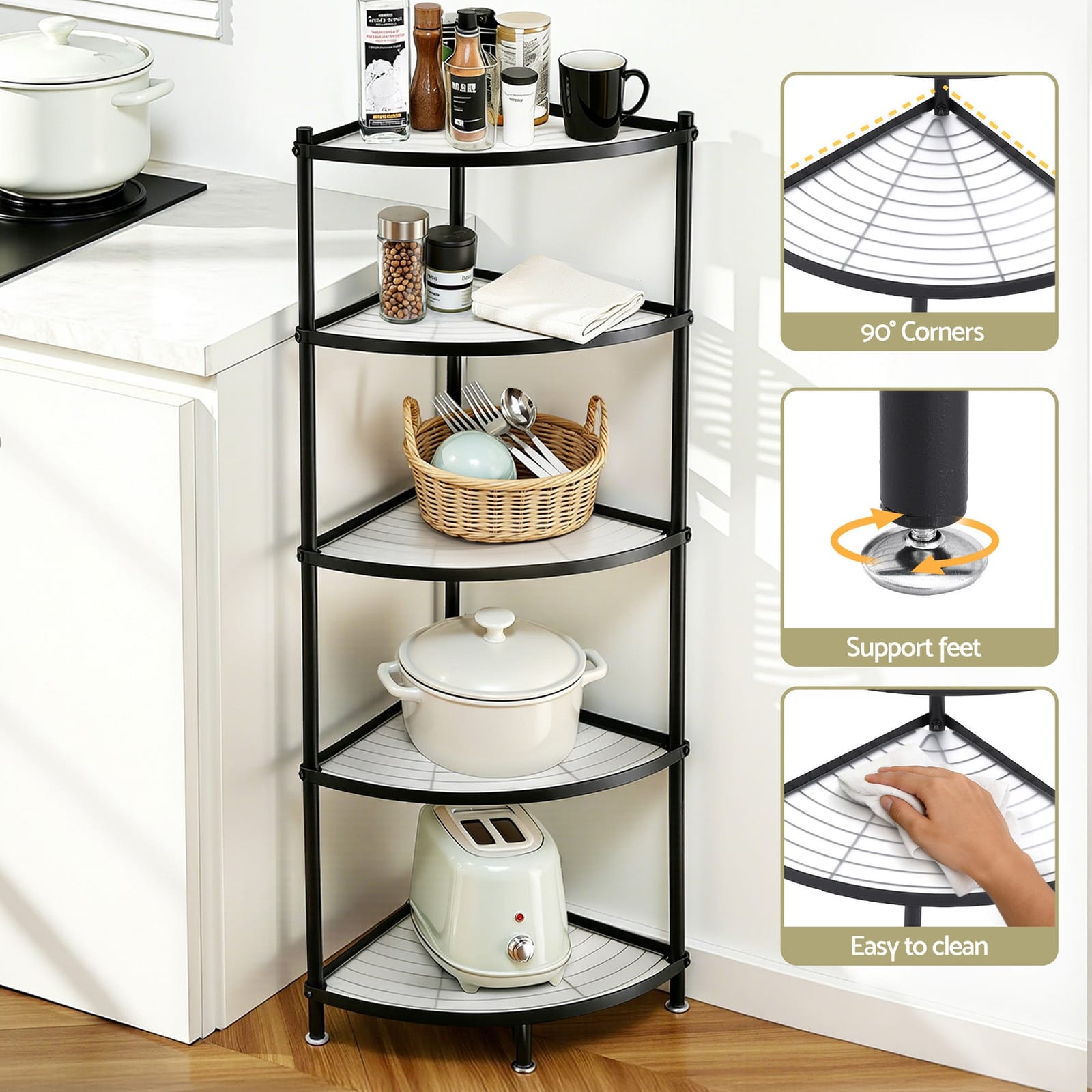 5-Tier Kitchen Corner Shelf Rack Metal Storage Stand Organizer, Metal finish - photo 12