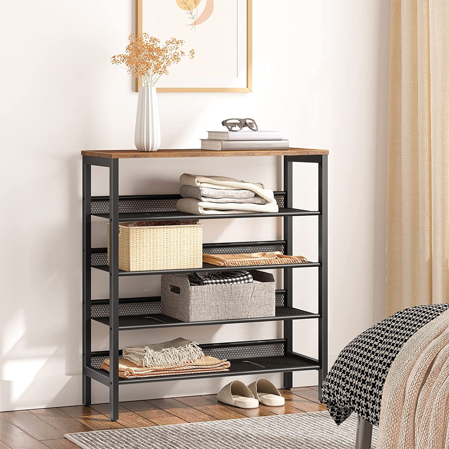 5-Tier Shoe Rack, Industrial Shoe Organizer Storage Bench - Shoe Storage