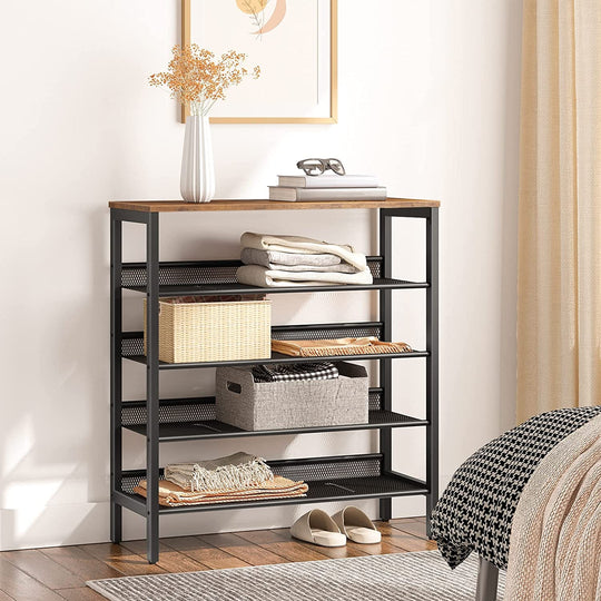 5-Tier Shoe Rack, Industrial Shoe Organizer Storage Bench - Shoe Storage