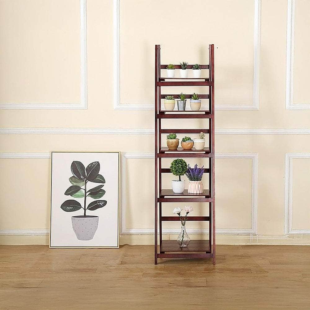 5 Tier Wooden Ladder Shelf Stand Storage Book Shelves