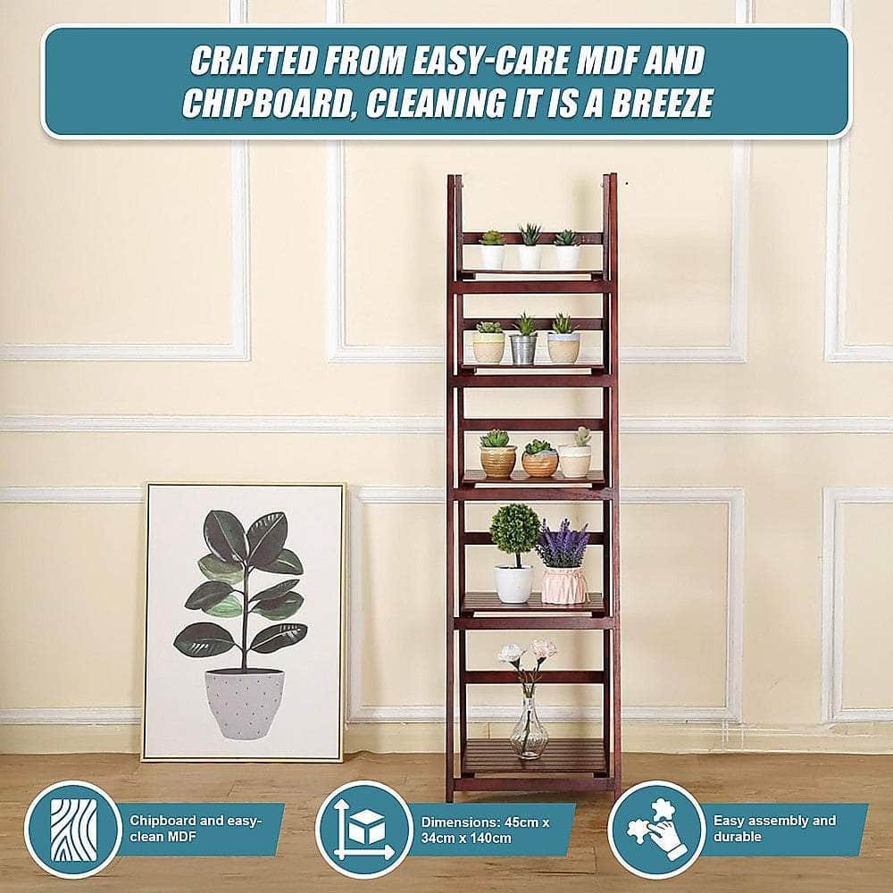 5 Tier Wooden Ladder Shelf Stand Storage Book Shelves