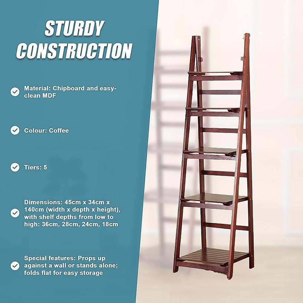 5 Tier Wooden Ladder Shelf Stand Storage Book Shelves