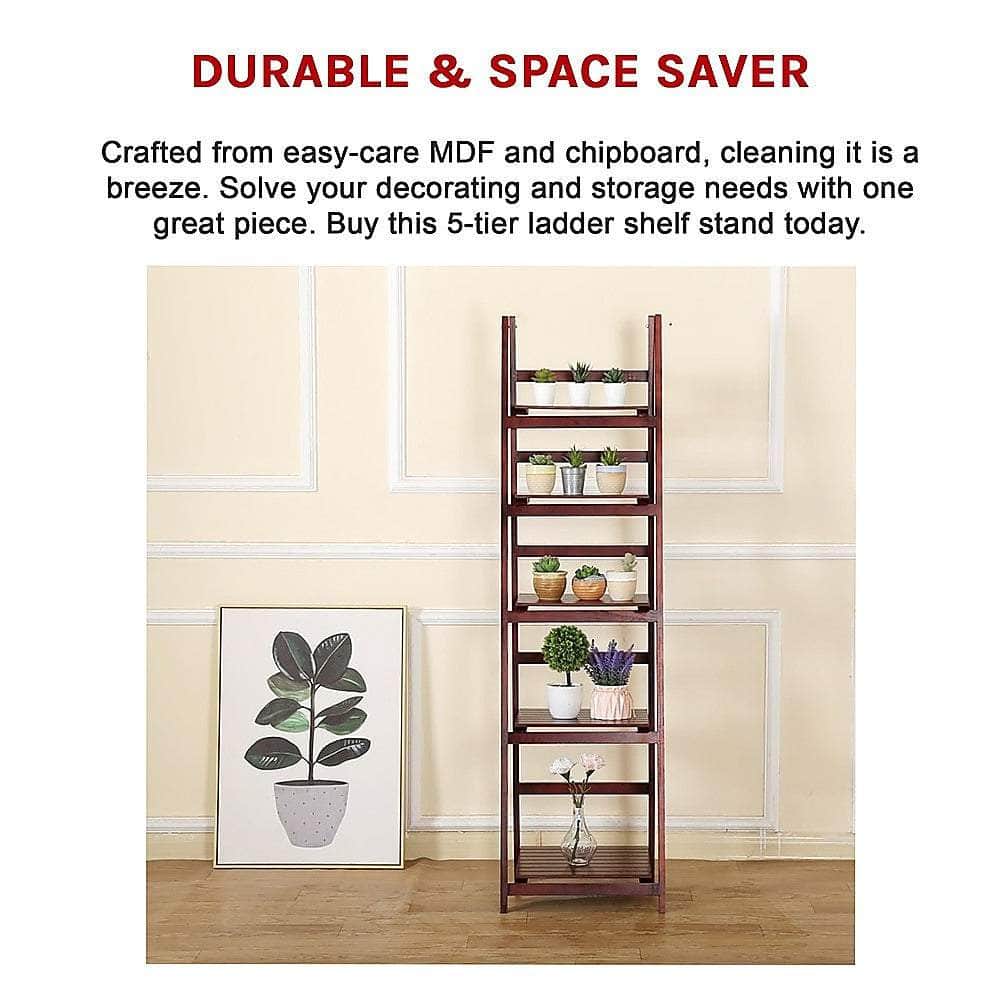 5 Tier Wooden Ladder Shelf Stand Storage Book Shelves