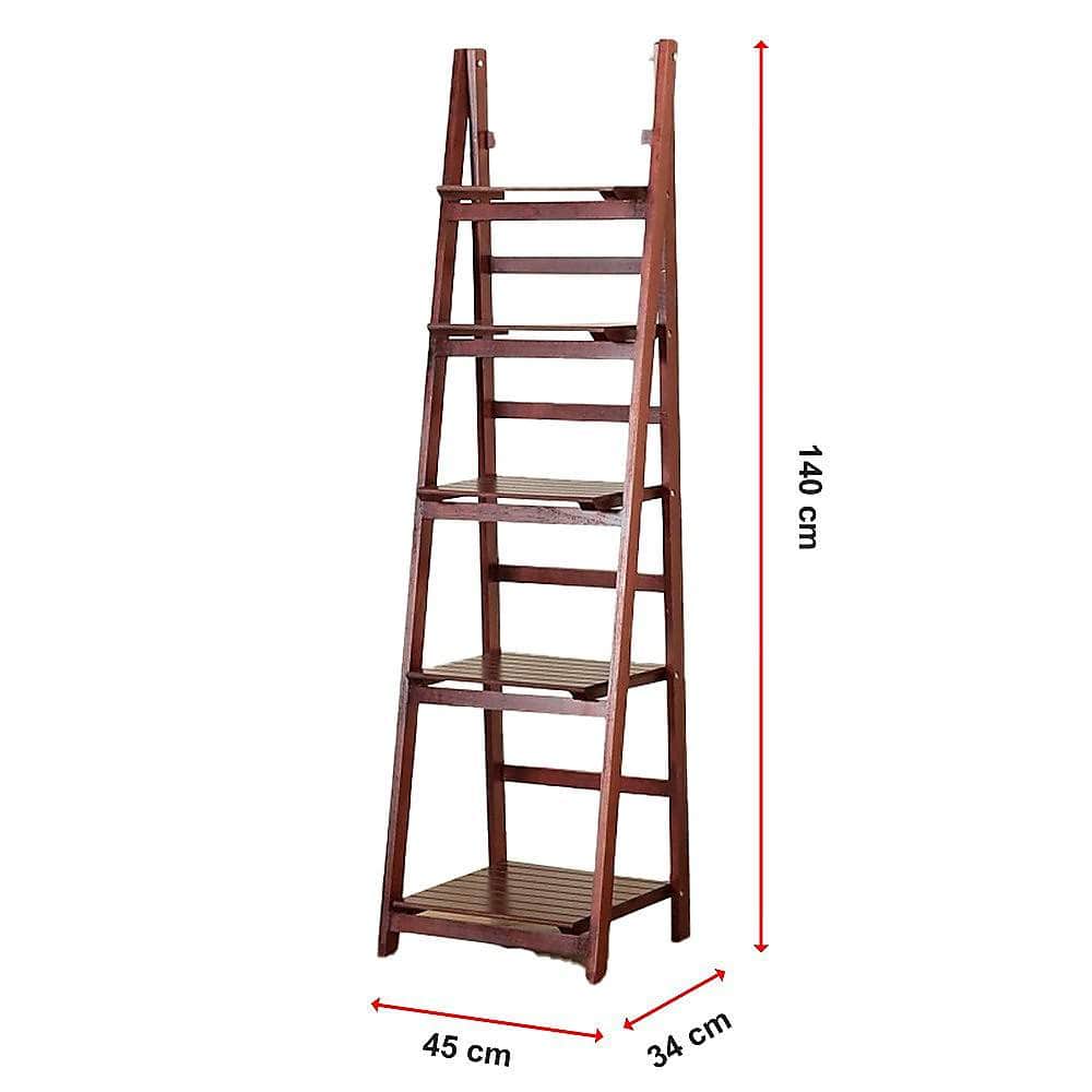 5 Tier Wooden Ladder Shelf Stand Storage Book Shelves