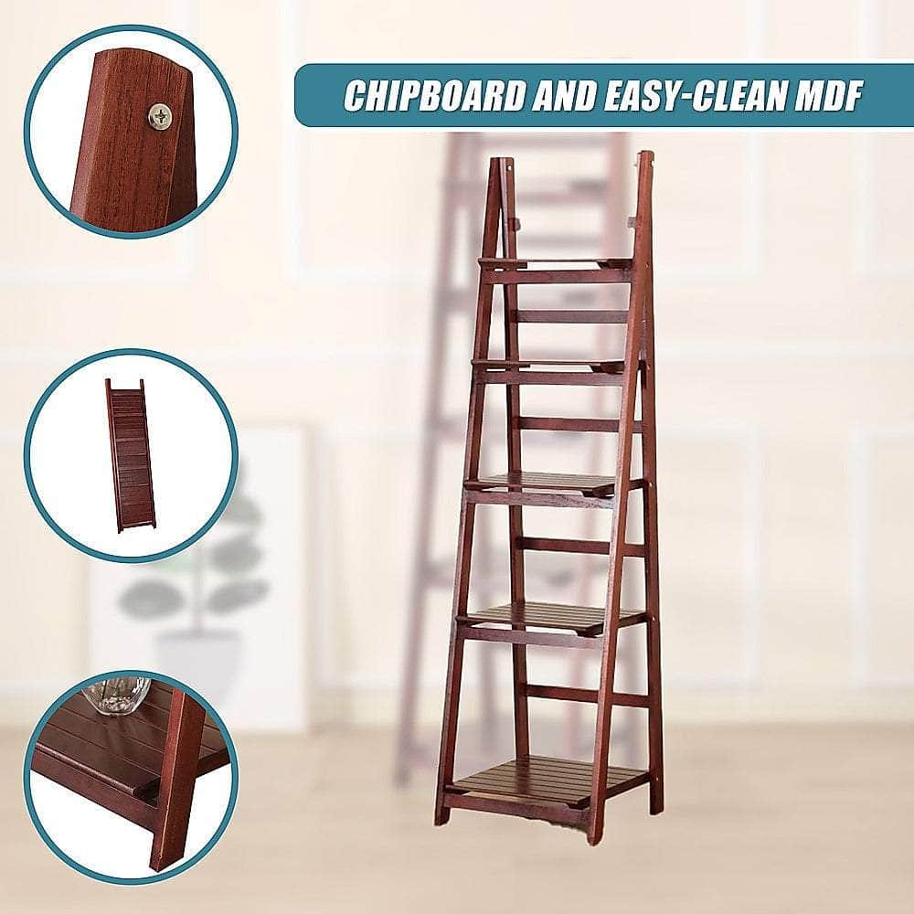 5 Tier Wooden Ladder Shelf Stand Storage Book Shelves