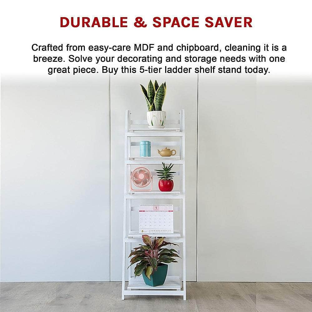 5 Tier Wooden Ladder Shelf Stand Storage Book Shelves Shelving