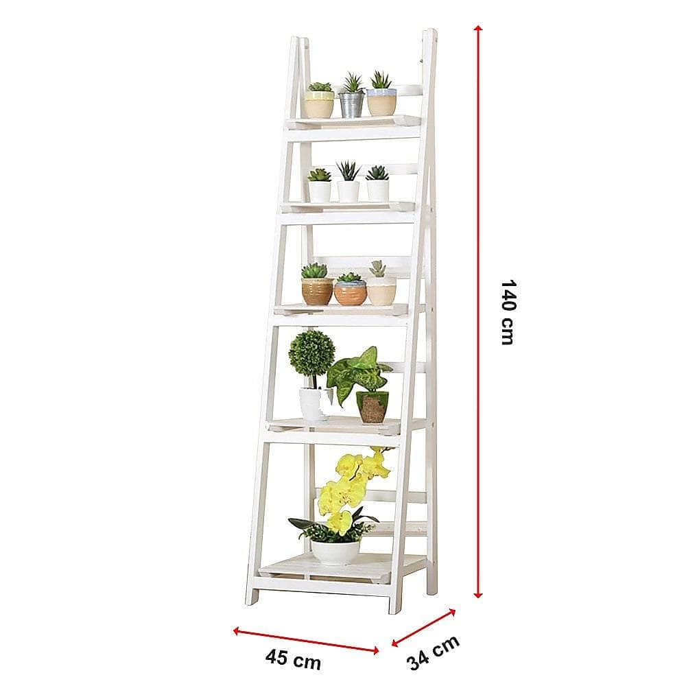 5 Tier Wooden Ladder Shelf Stand Storage Book Shelves Shelving