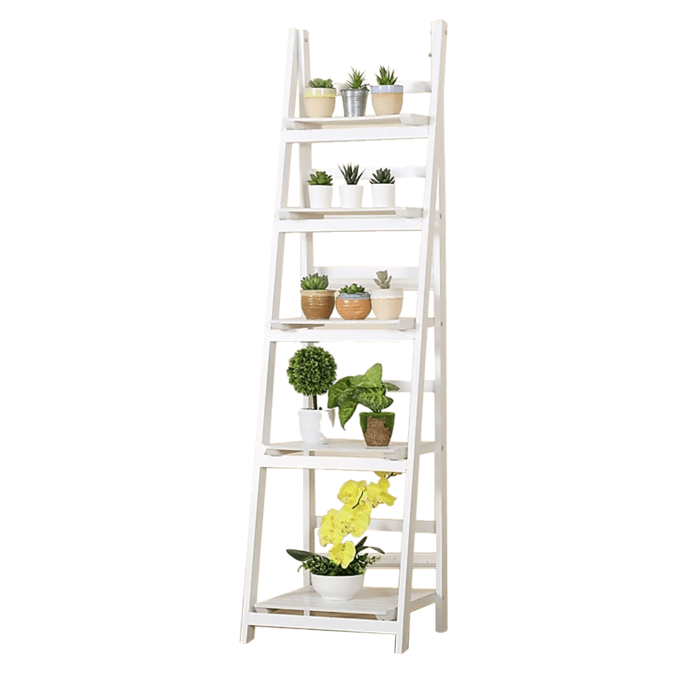 5 Tier Wooden Ladder Shelf Stand Storage Book Shelves Shelving