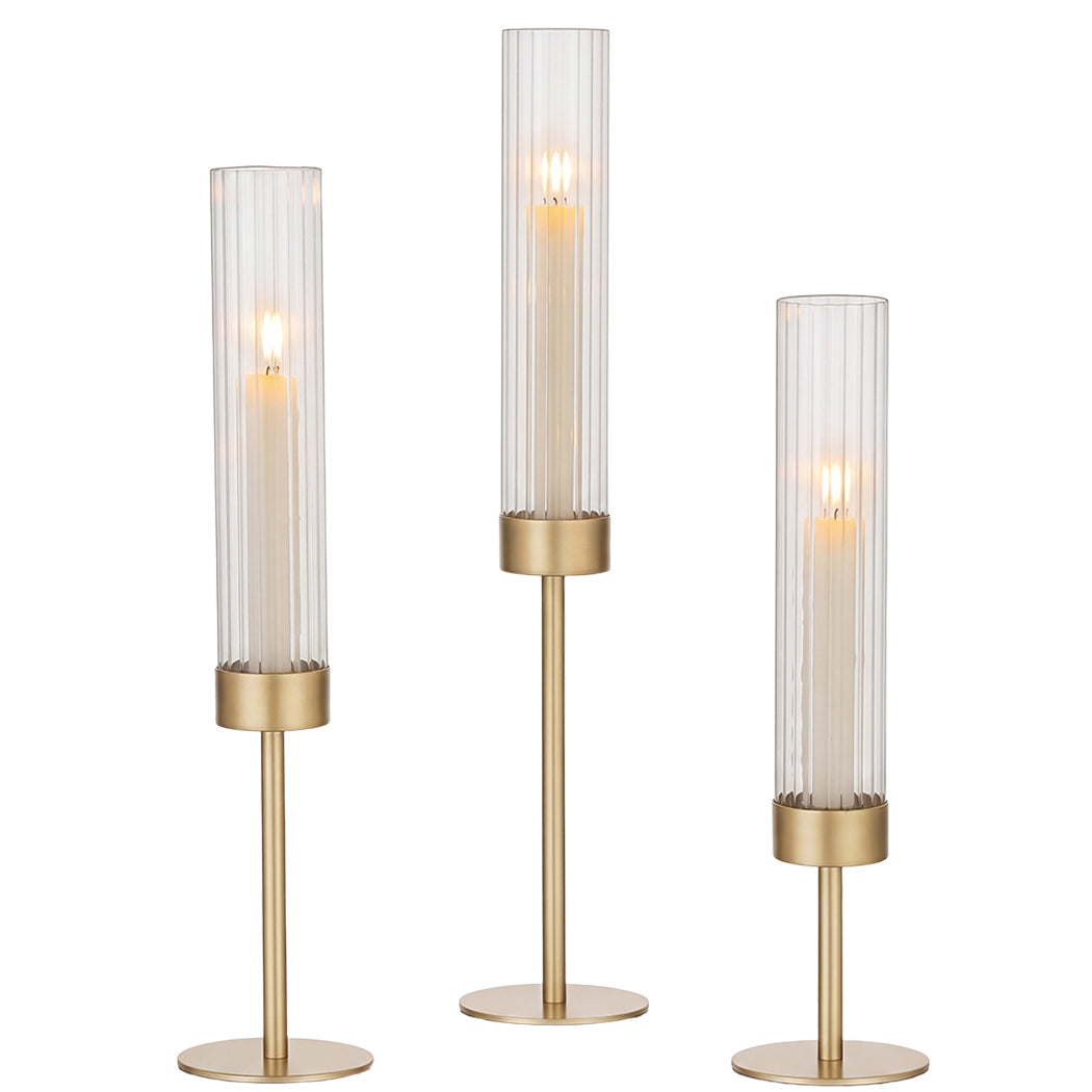 Gold Candle Holder Set Removable Glass 10x10x36cm