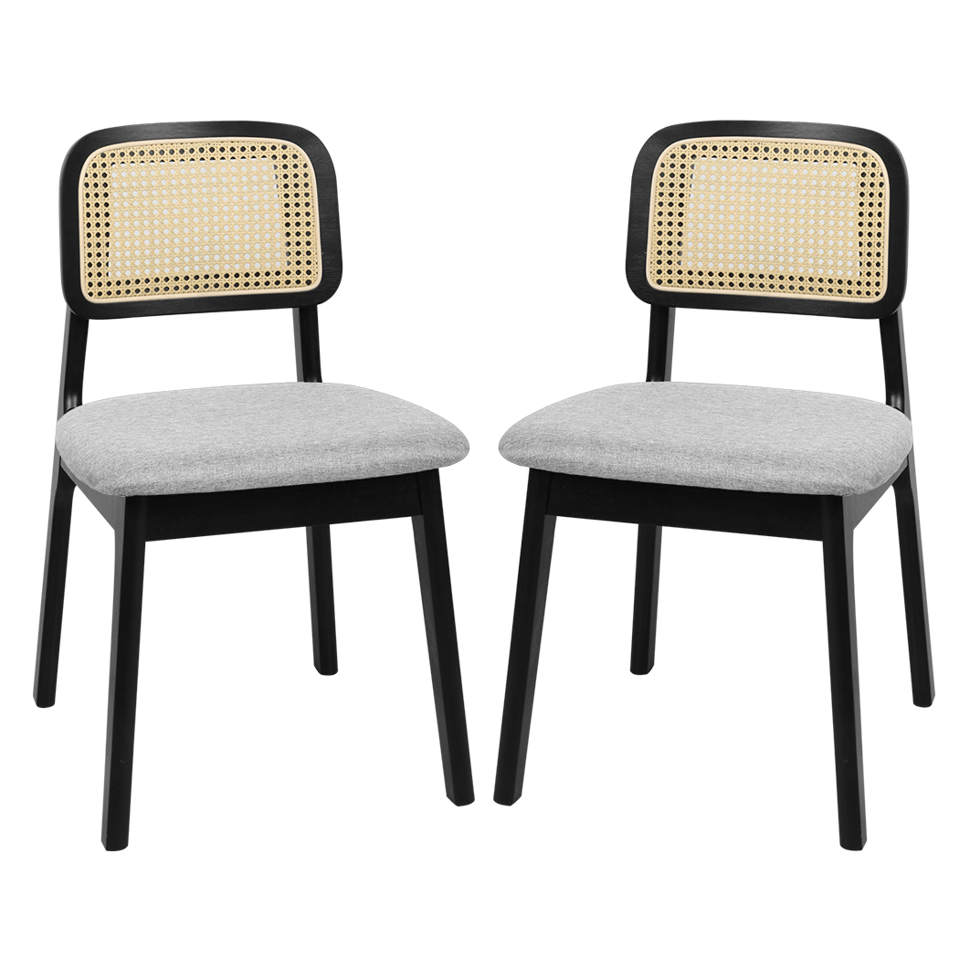 Functional Dining Chair Wood Rattan Armless Black x6  Easy Assembly