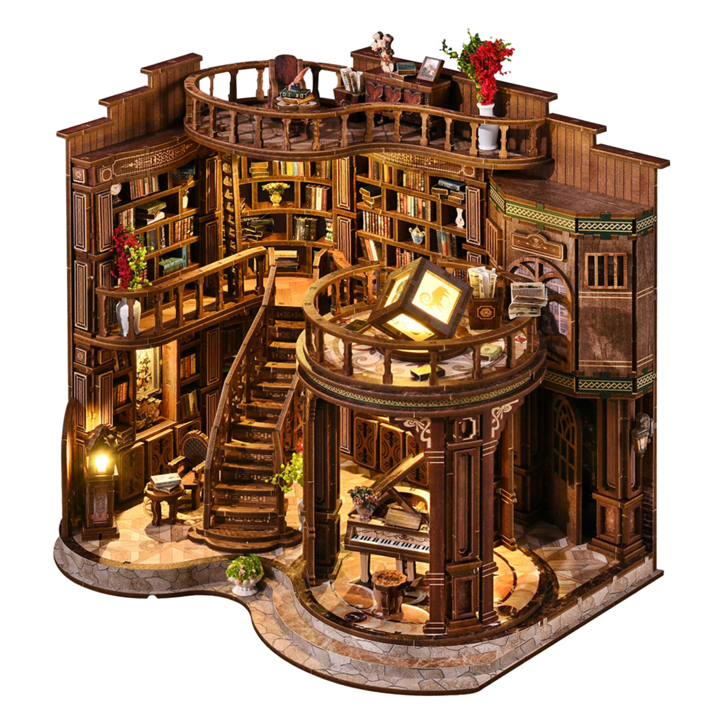 Vintage Library Book Nook Kit Walnut 23x17x23cm