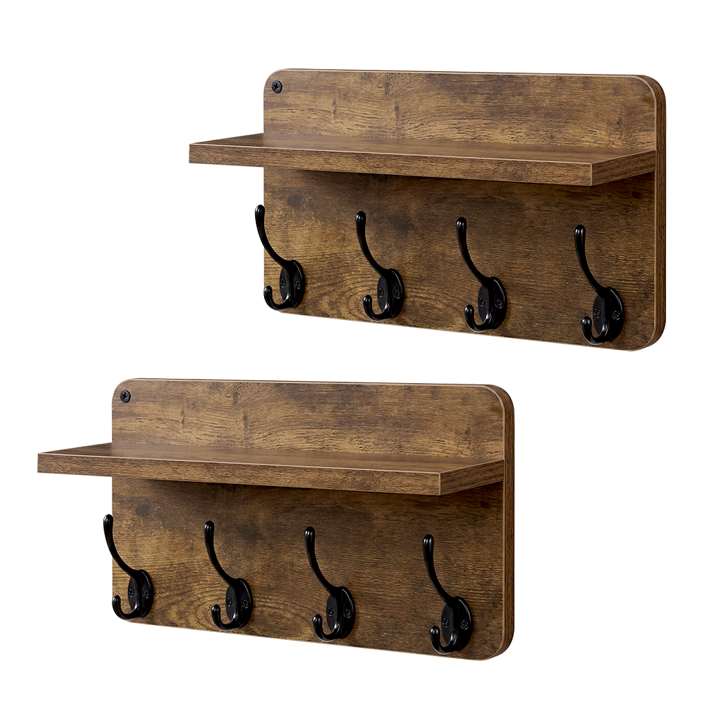 Wall Mounted Coat Rack Shelf Hooks Set 2pc | Simpledeals