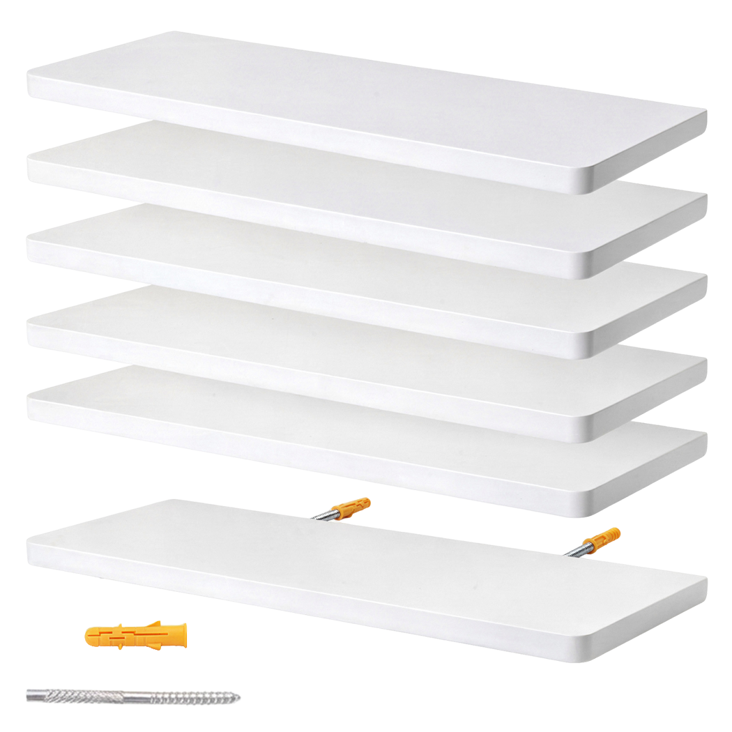 Floating Wall Shelves 6 Pack White MDF | Simpledeals