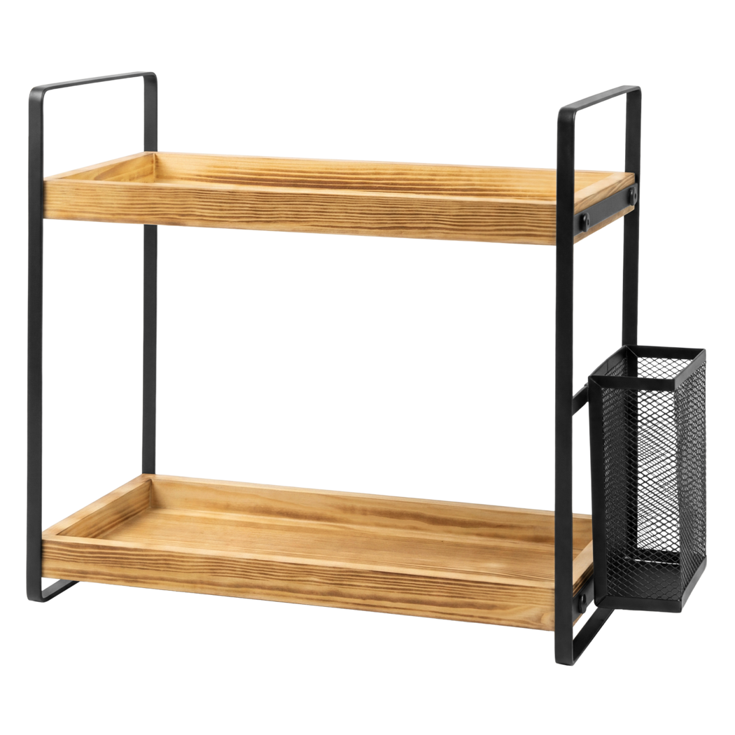 2-Tier Countertop Organiser Pine Wood Shelf | Simpledeals