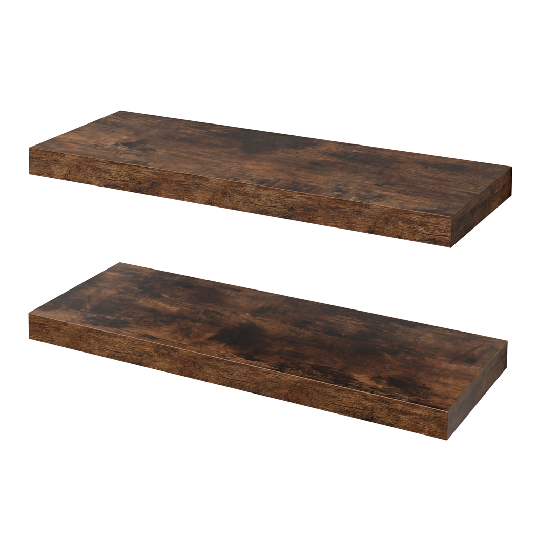 Floating Wall Shelves Set of 2 Brown MDF | Simpledeals