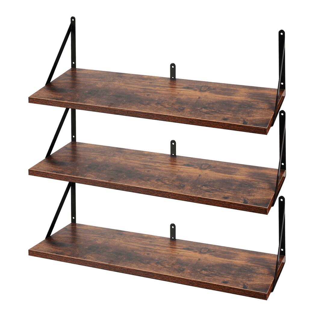 Rustic Floating Shelves Set 3 Wall Mounted | Simpledeals