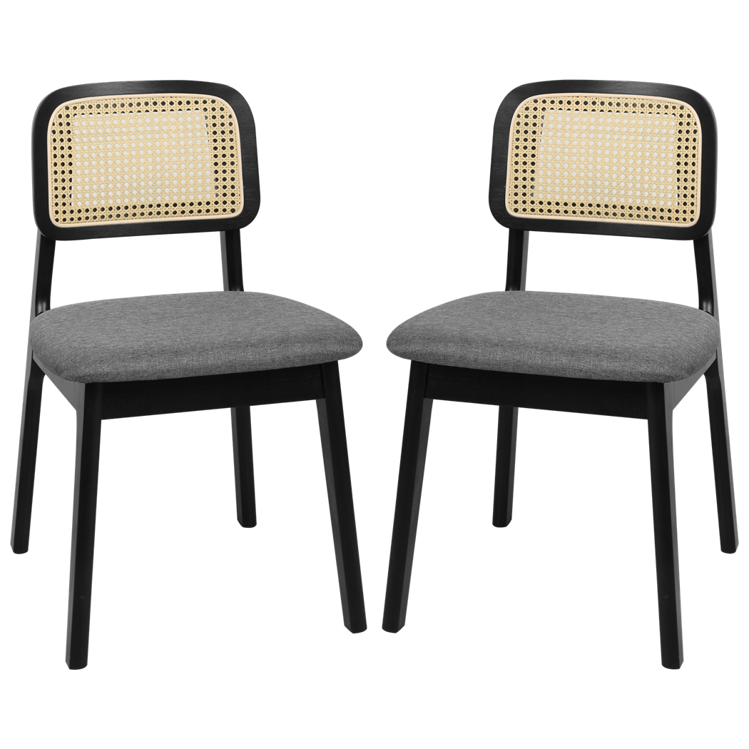 Ergonomic 2x Dining Chair Wood Rattan Armless Black  Space-Saving, Black colour