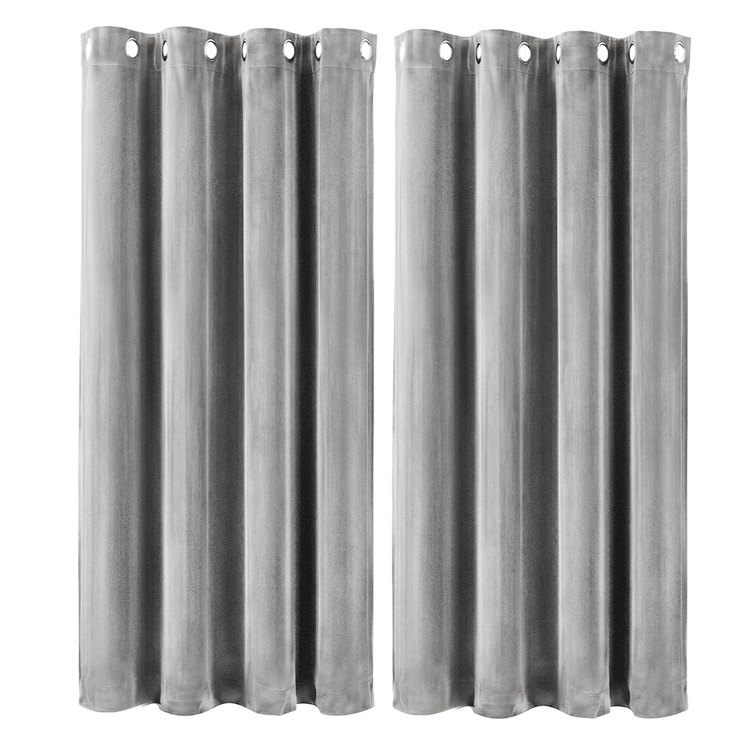 Velvet Blackout Curtains Grey 2 Panel Eyelet | Simpledeals