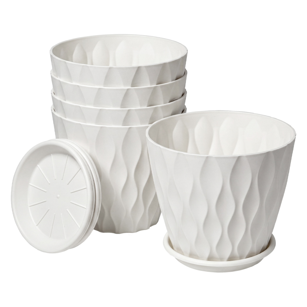 White Plastic Plant Pots 8 Inch Set 5 | Simpledeals