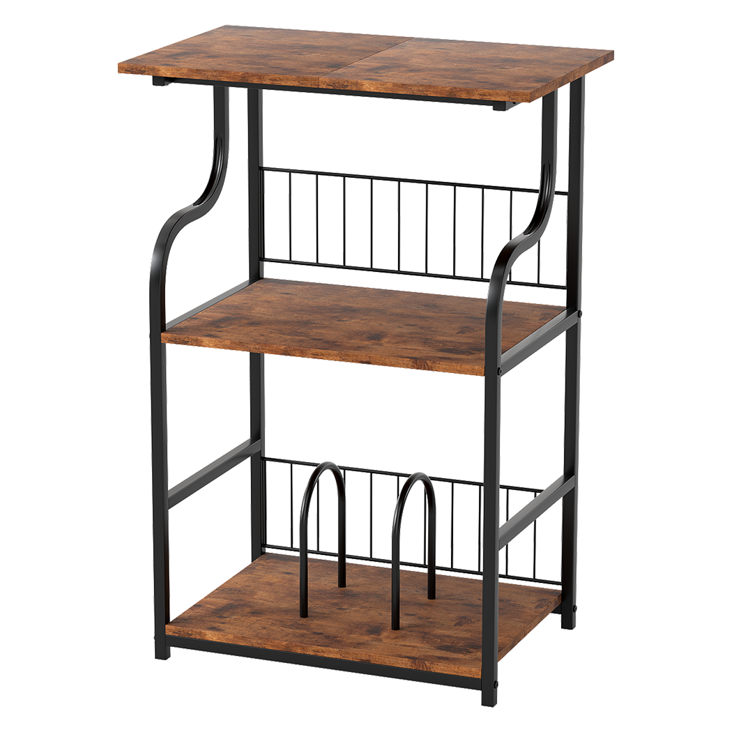 Side Table 3 Tier Storage Brown 50x30cm