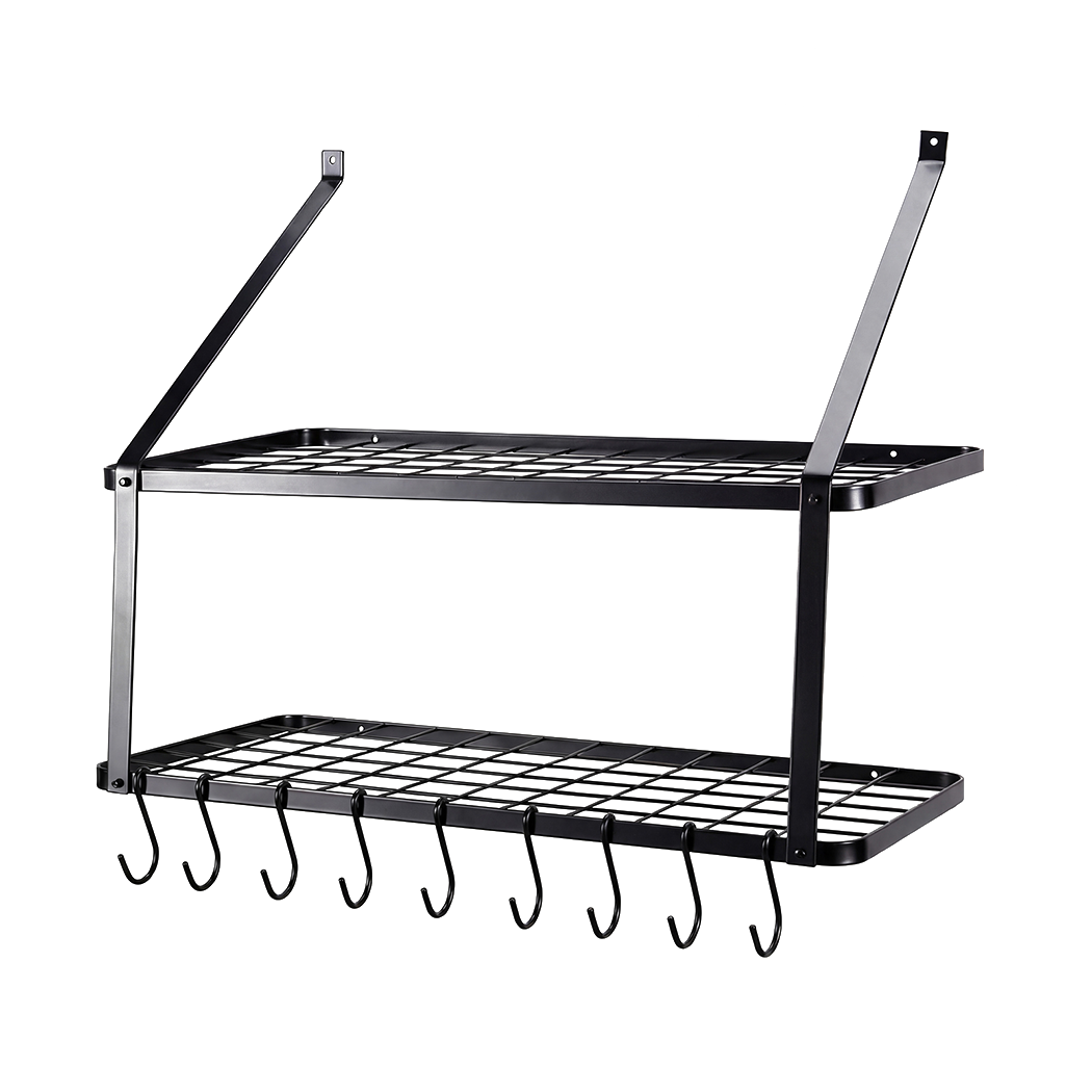 Wall Mounted Pot Pan Rack 10 Hooks Matte Black | Simpledeals