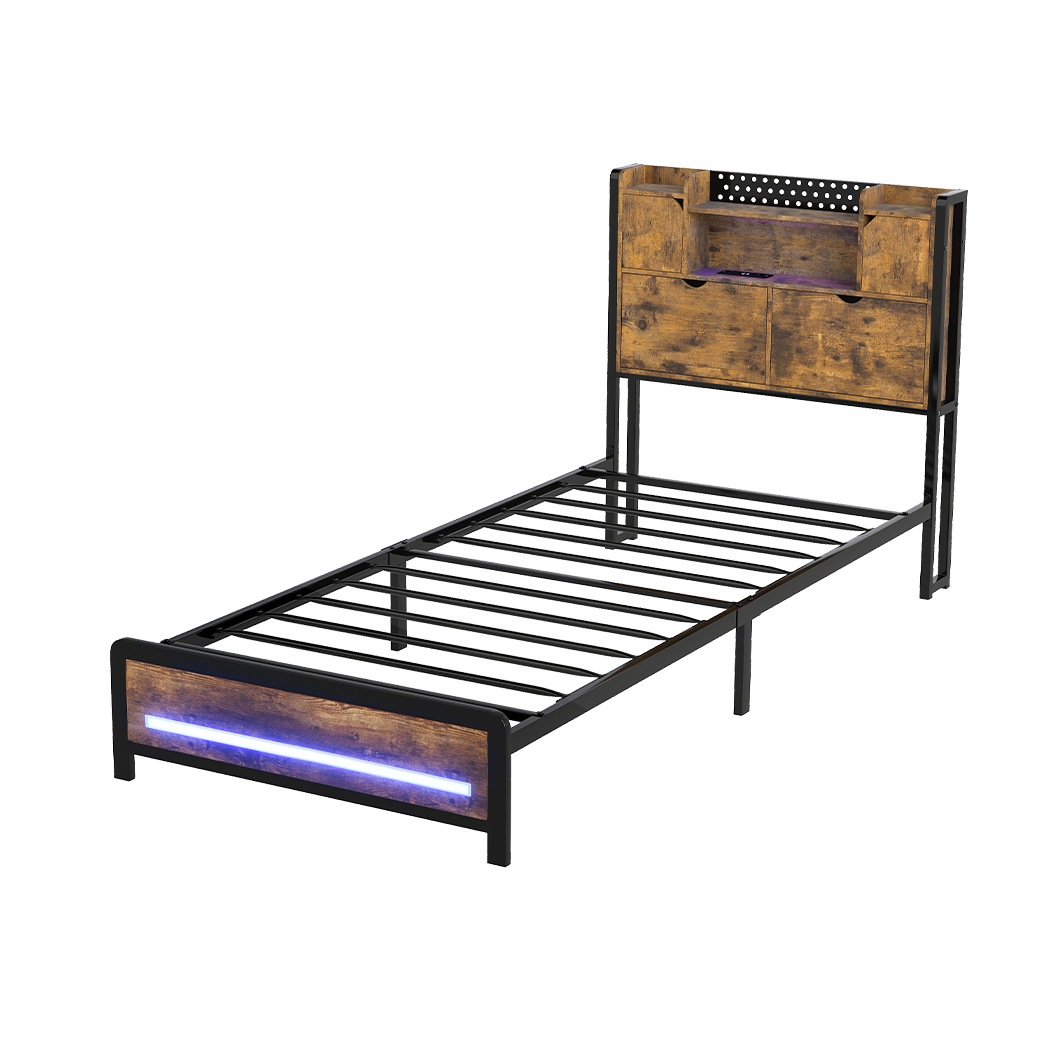 Single Bed Frame Storage Industrial 209x92x109cm