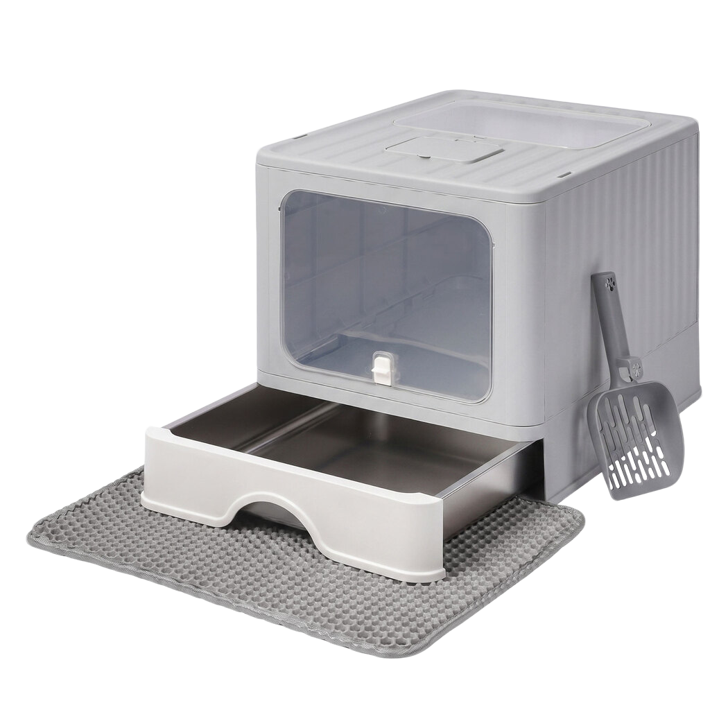 Stainless Steel Enclosed Cat Litter Box Grey 49x38x36cm