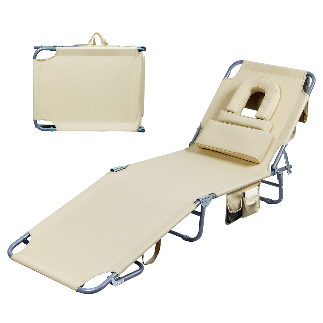 Compact Foldable Beach Lounge Chairs with Face Hole Khaki  Scandi - id4 - photo 9