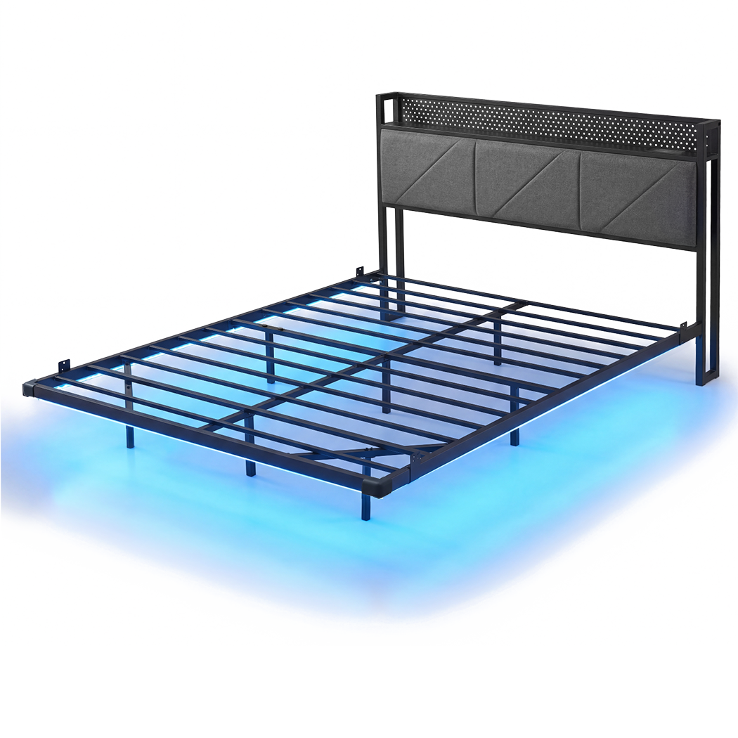 Double Bed Frame LED USB Headboard Storage | Simpledeals